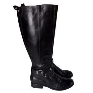 Michael Kors Arley Tall Boots Womens 6.5 Black Leather Equestrian Flat Knee High